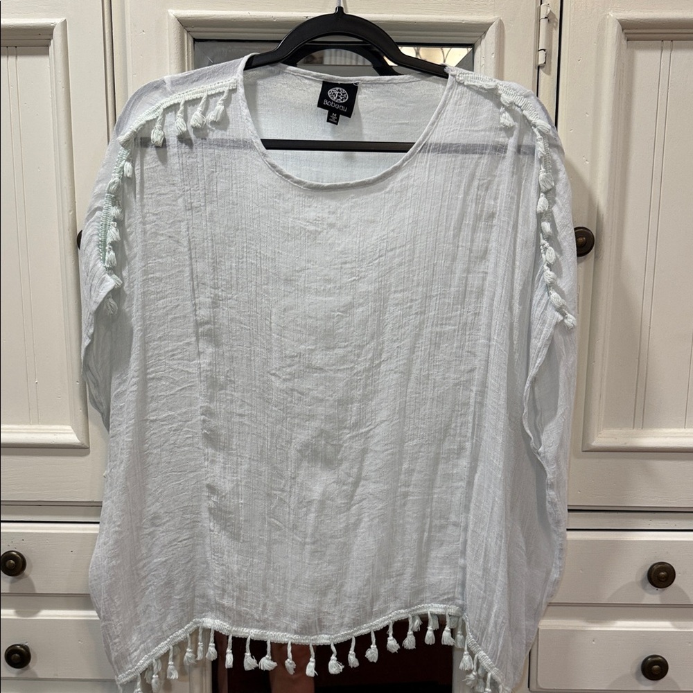 Loose Light Mint Green Tassel Trim Women’s Top